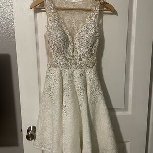 Jovani Cream Lace Dress with Sequin Accents
